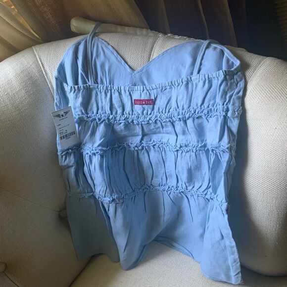 Light Blue Sleeveless Women's Linen Ruffled Top Hardtail Clothing NWT Medium - Picture 5 of 12